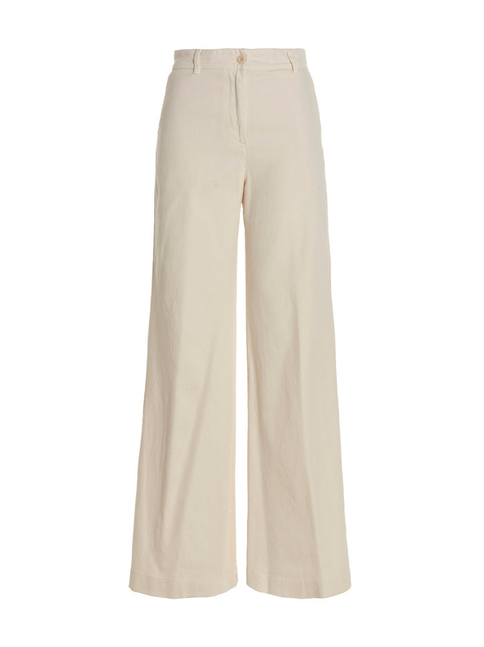 Wide Leg Jeans White Cotton Elastane