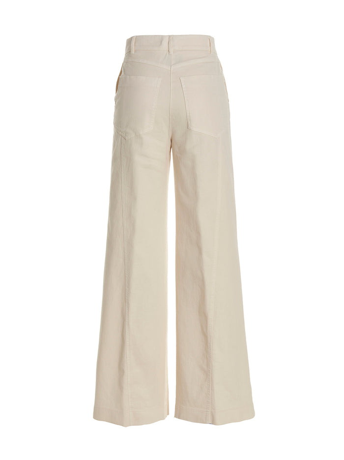 Wide Leg Jeans White Cotton Elastane