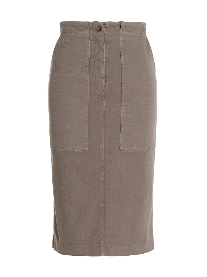 Midi Denim Skirt Gray Cotton Elastane