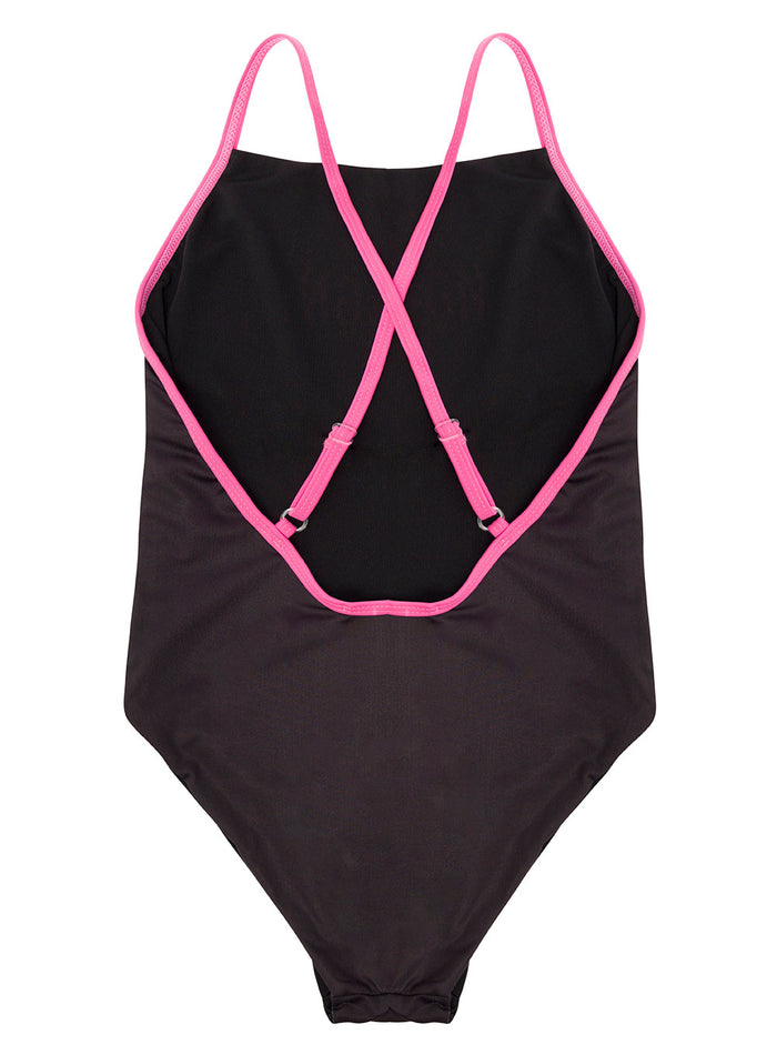 Brown Swimsuit With Logo Print On The Front Stretch Polyester Woman Black Elastan Beachwear