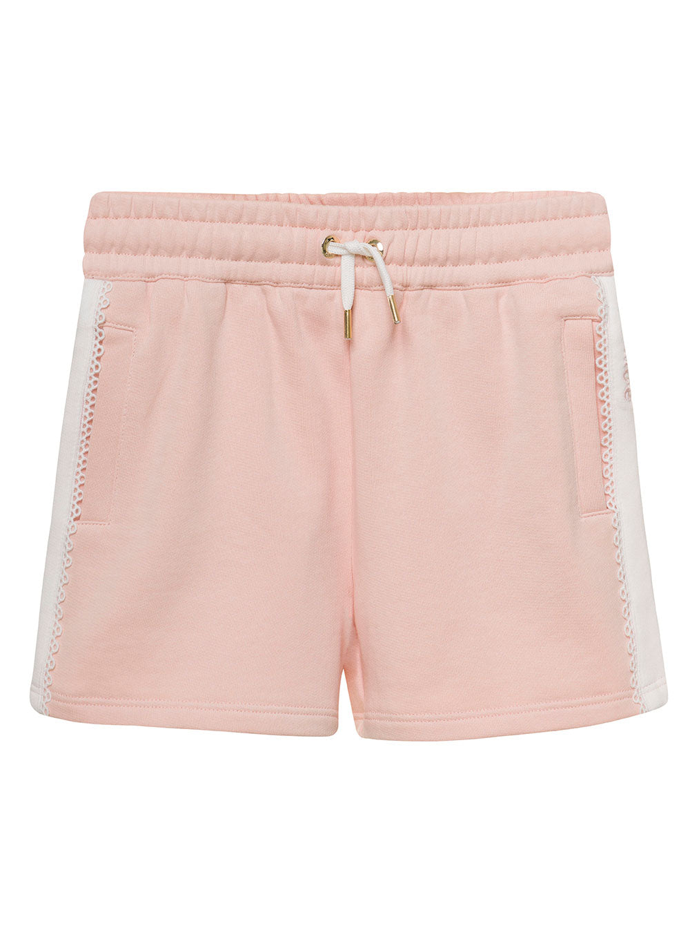 Light Pink Shorts With Logo Band Cotton Girl And Bermuda
