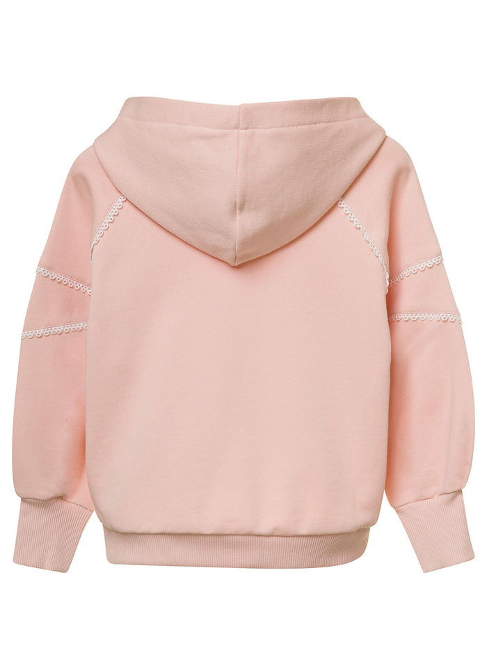 Pink Hoodie With Lace Inserts Cotton Girl Sweatshirts