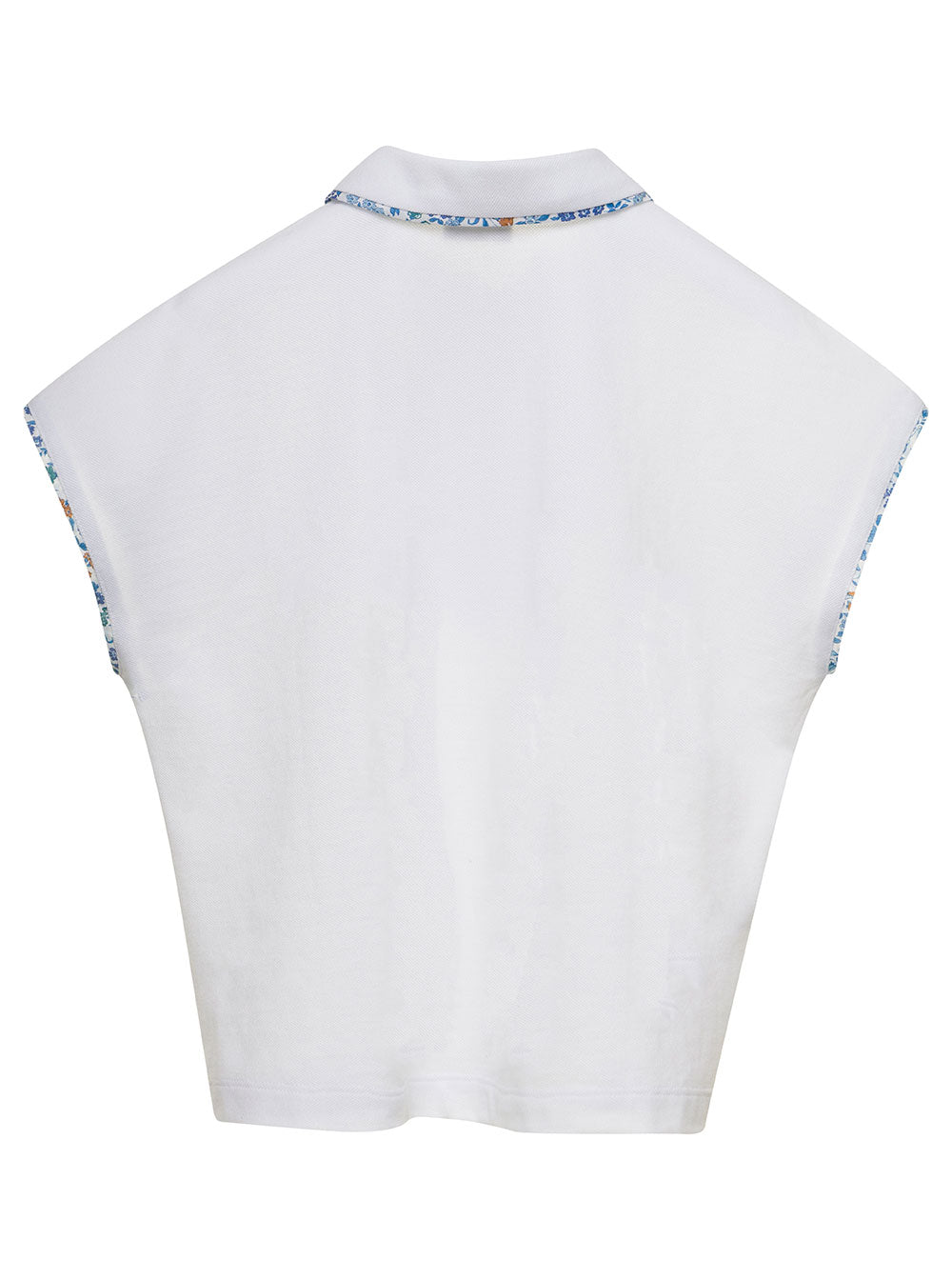 White Cropped Polo With Flower Print Detailing Cotton Girl Tshirts And Shirts