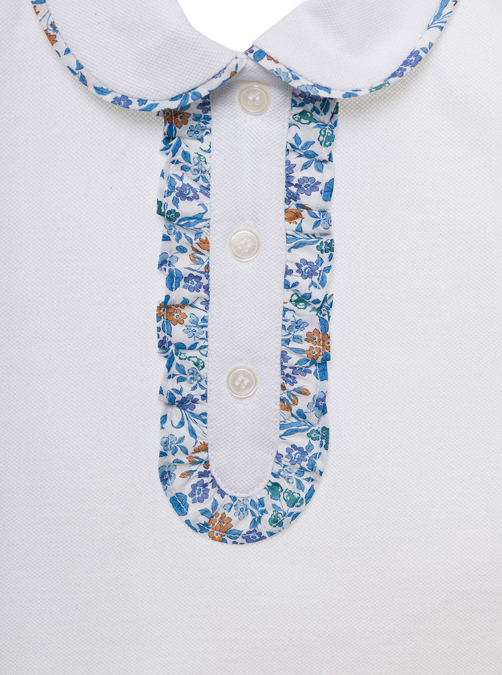 White Cropped Polo With Flower Print Detailing Cotton Girl Tshirts And Shirts