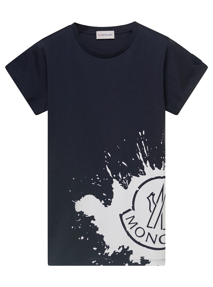 Black Crewneck T-Shirt With Logo Print Cotton Boy Blu Tshirts And Polo Shirts
