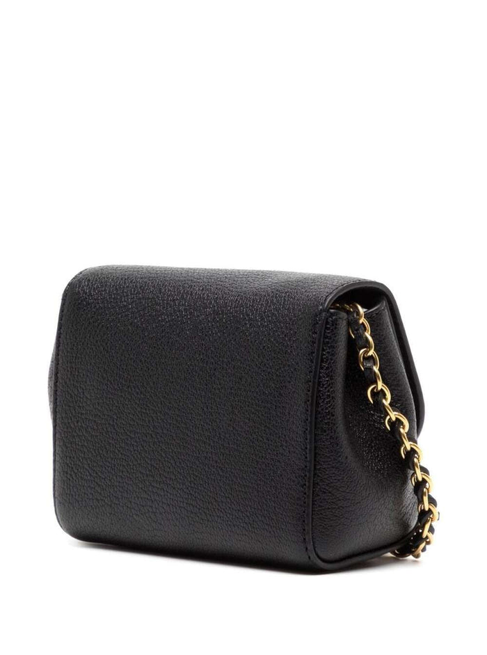 Mini Lily Black Shoulder Bag With Twist-Lock Fastening Full-Grain Leather Woman Goat Crossbody