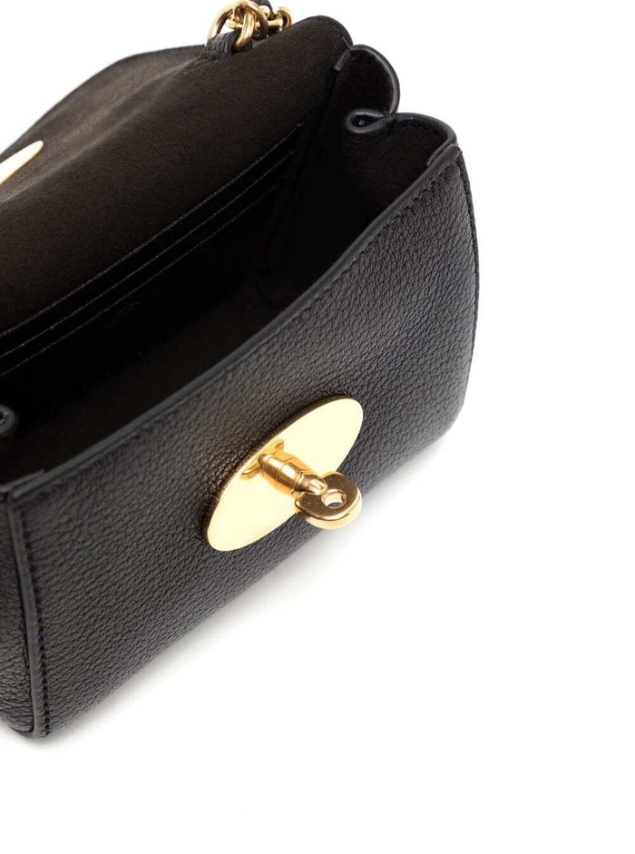 Mini Lily Black Shoulder Bag With Twist-Lock Fastening Full-Grain Leather Woman Goat Crossbody