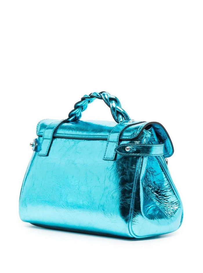 Mini Alexa Light Blue Handbag Crinkled Metallic Leather Woman Mulberry Bovine Crossbody Bags