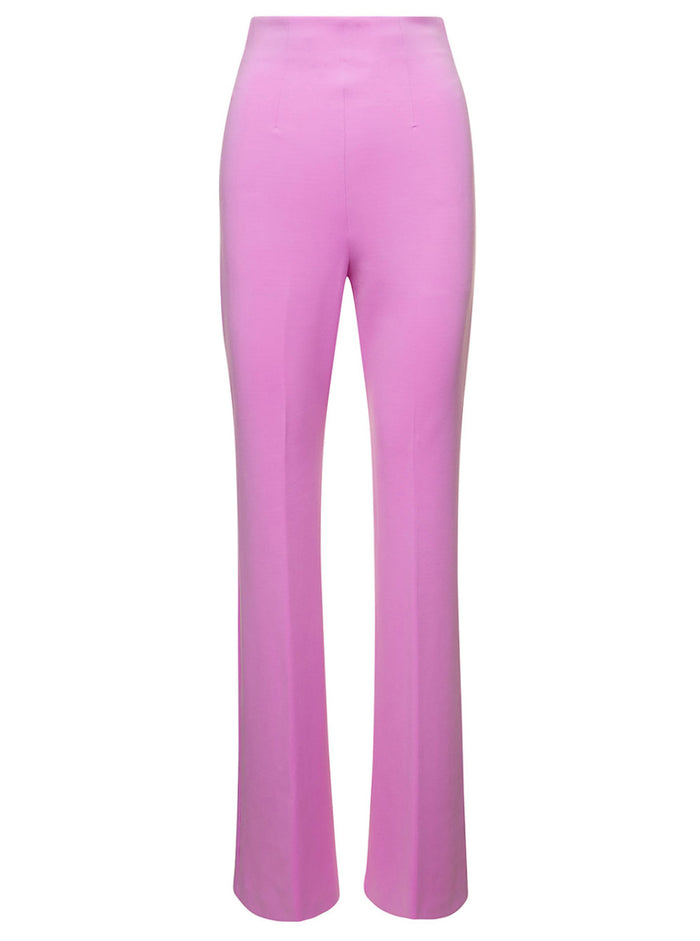 Pepper Pink Slightly Flared Pants With Invisible Zip Stretch Polyamide Woman Polyammide Elastan Trousers