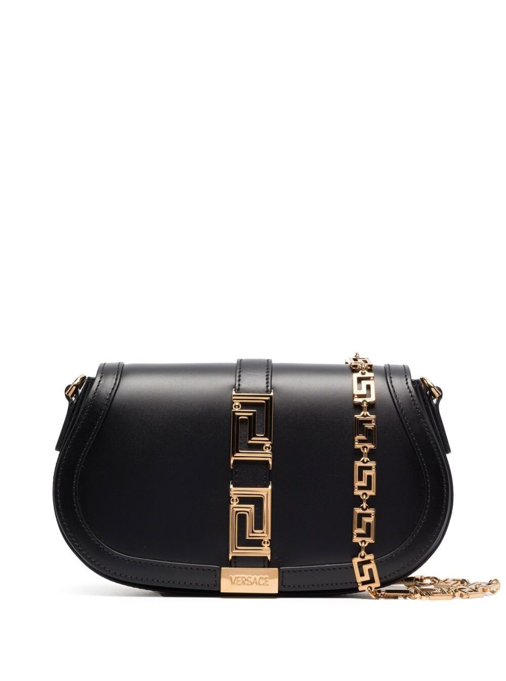 Greca Goddess Medium Shoulder Bag Black Leather Woman Calf Crossbody