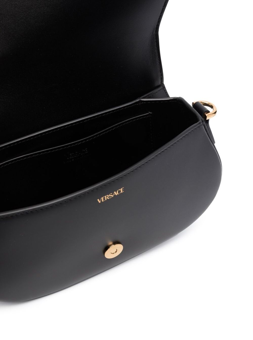 Greca Goddess Medium Shoulder Bag Black Leather Woman Calf Crossbody