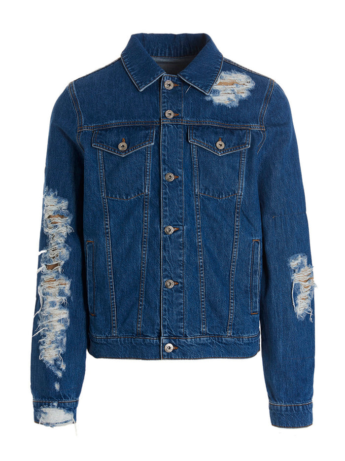 Distressed Jacket Blue Cotton Down Jacket, Parka, Casual
