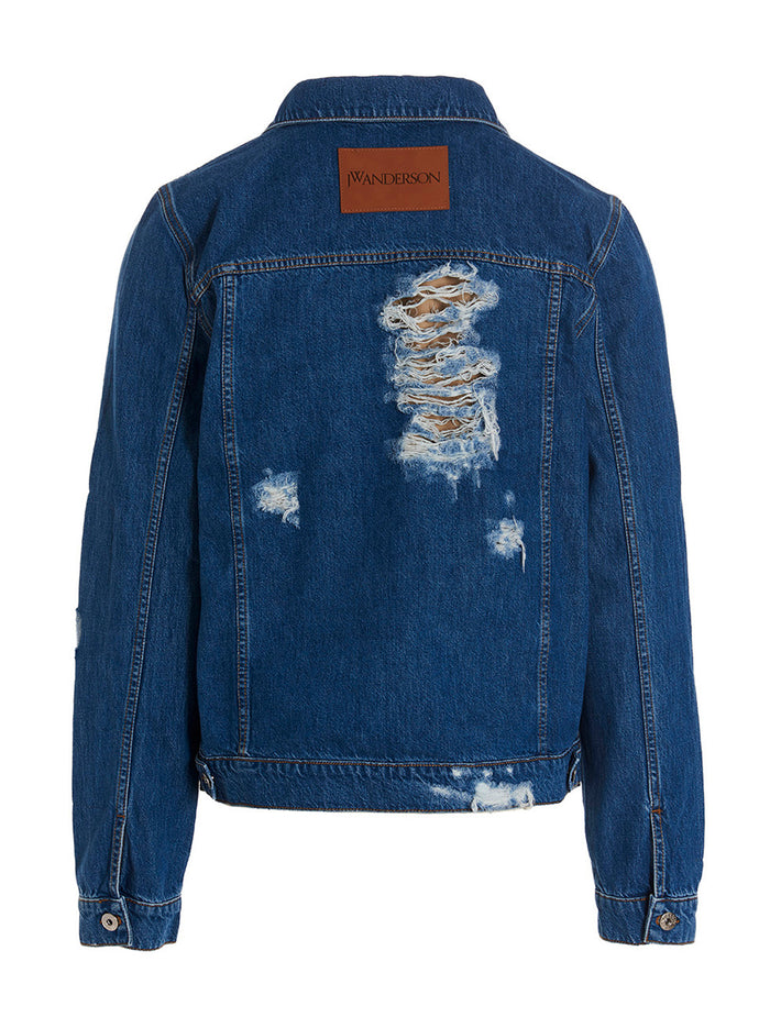 Distressed Jacket Blue Cotton Down Jacket, Parka, Casual