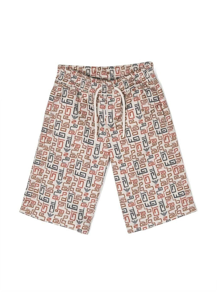 Multicolored Logo Print Shorts With Drawstring Cotton Boy Beige And Bermuda