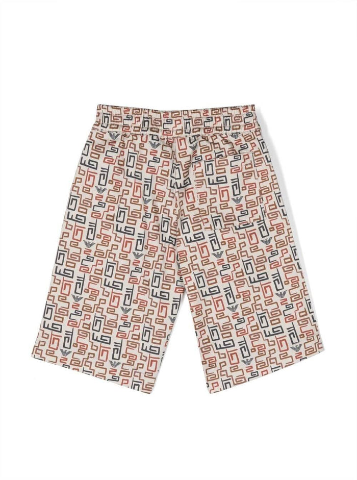 Multicolored Logo Print Shorts With Drawstring Cotton Boy Beige And Bermuda