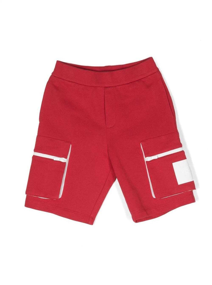 Two-Tone Track Shorts With Patch Pockets Cotton Blend Boy Red Polyester And Bermuda