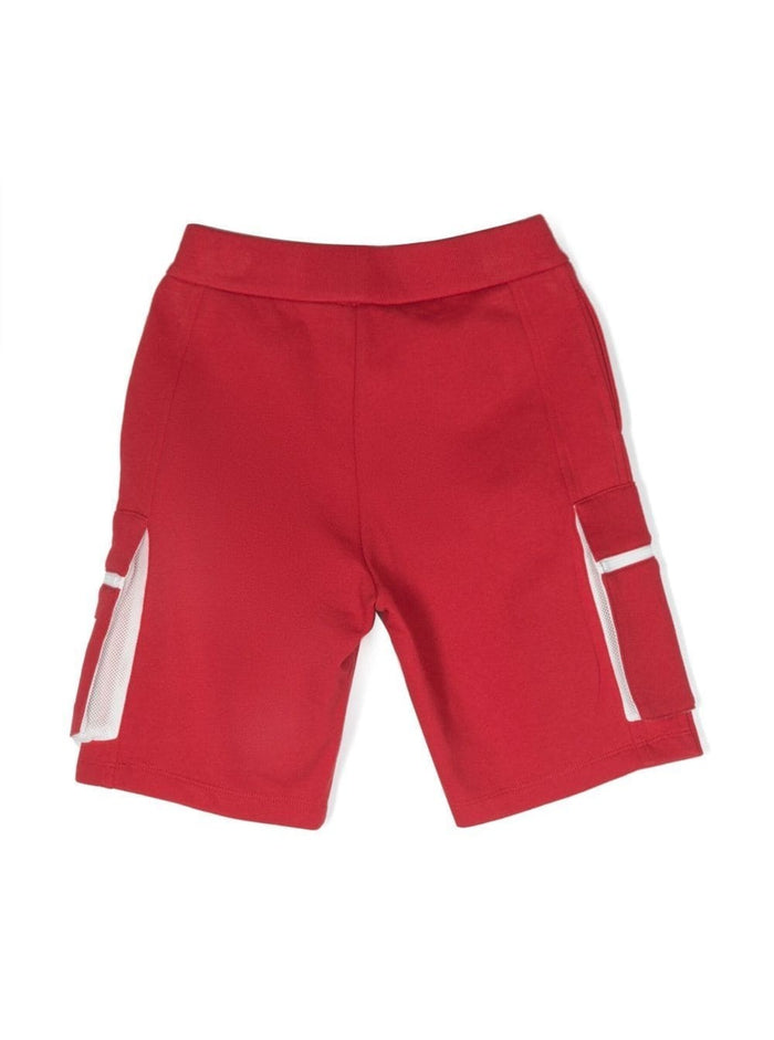 Two-Tone Track Shorts With Patch Pockets Cotton Blend Boy Red Polyester And Bermuda