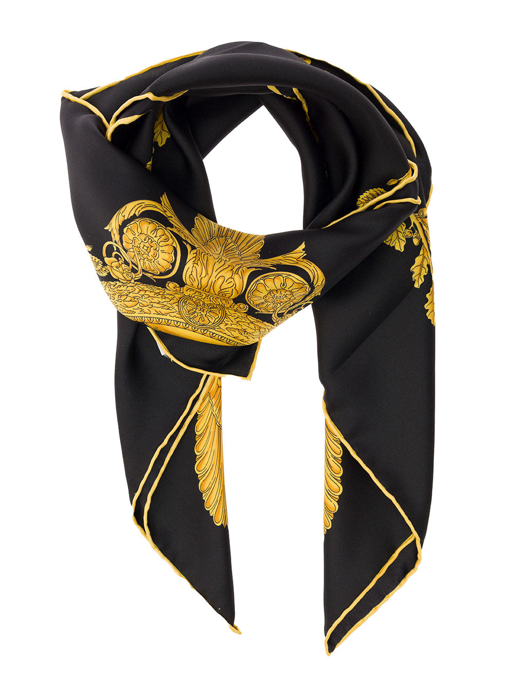 Black Foulard With All-Over Barocco Print Silk Man Scarfs And Foulards
