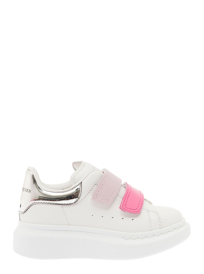 White And Pink Touch-Strap Sneakers Calf Leather
