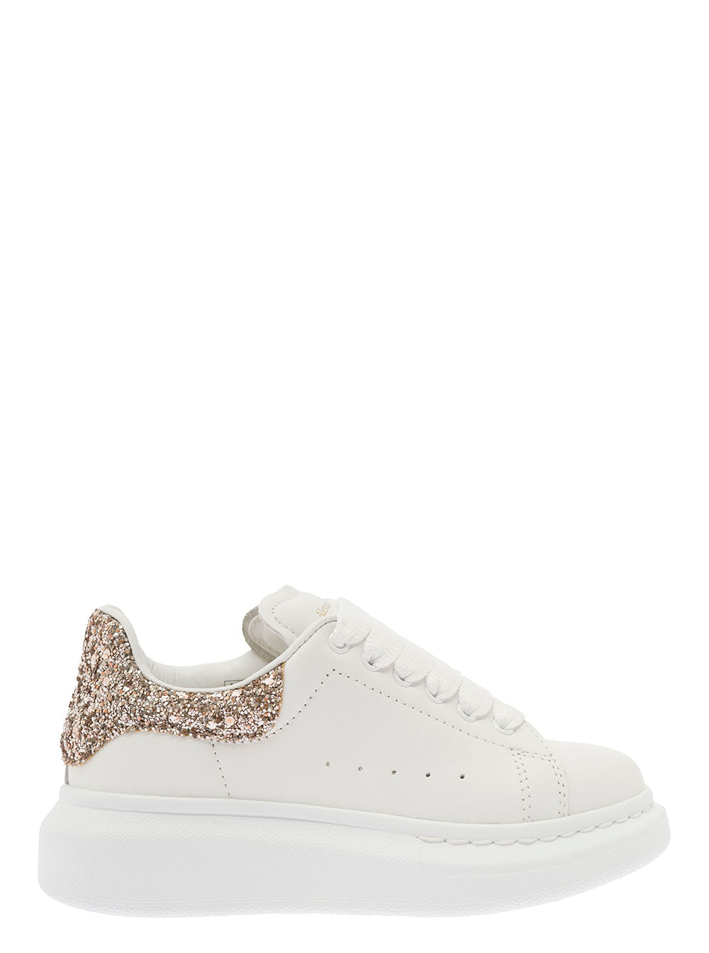 White Sneaker With Contrasted Heel Glitter Detailing Calf Leather