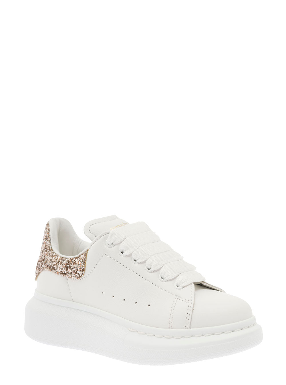 White Sneaker With Contrasted Heel Glitter Detailing Calf Leather