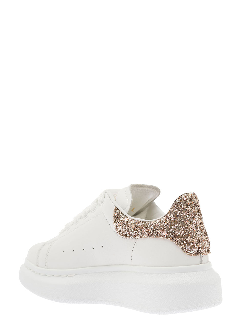 White Sneaker With Contrasted Heel Glitter Detailing Calf Leather