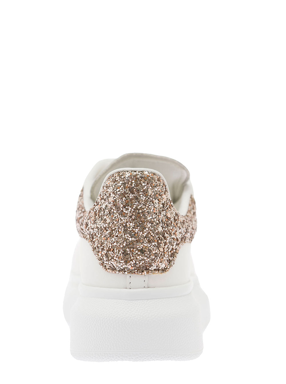 White Sneaker With Contrasted Heel Glitter Detailing Calf Leather