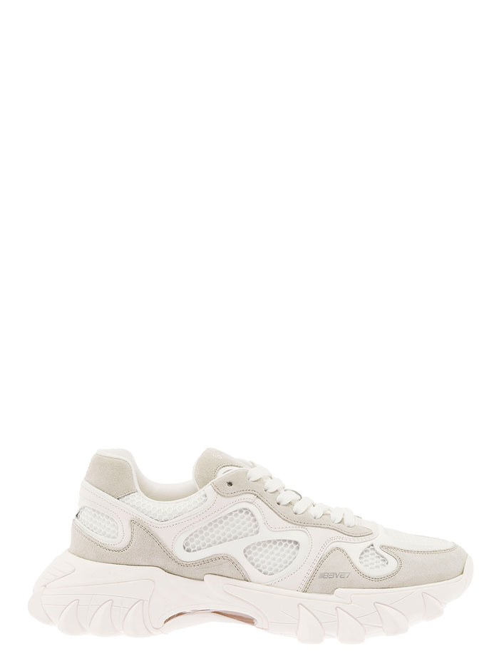 B-East White Trainers With Mesh And Suede Inserts Leather Man Spolanditaly Calf Sneaker