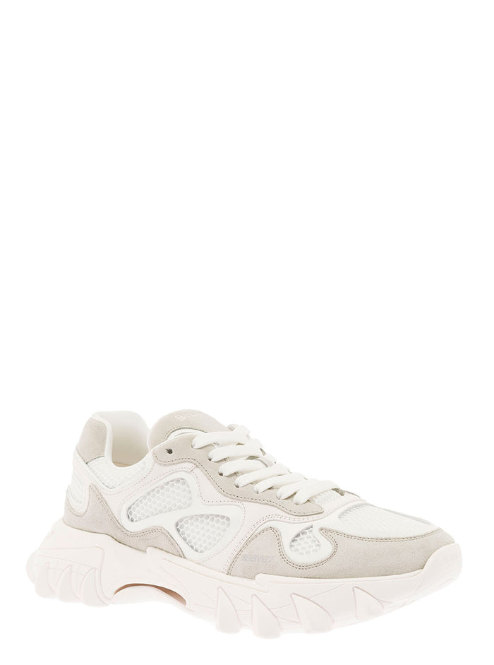 B-East White Trainers With Mesh And Suede Inserts Leather Man Spolanditaly Calf Sneaker