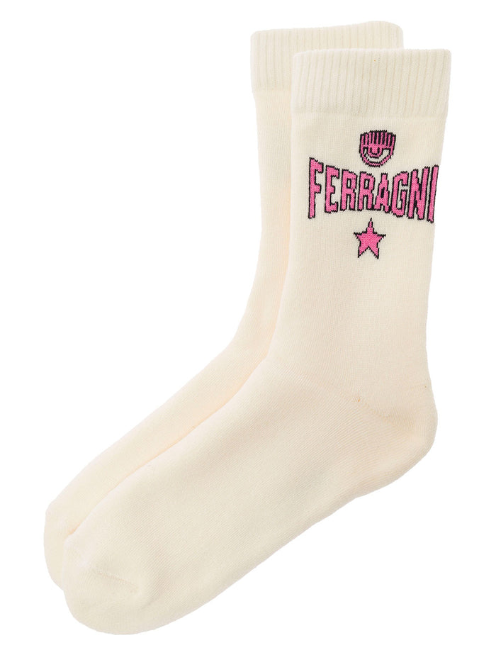 White Socks Set With Logo Print Cotton Girl Underwear