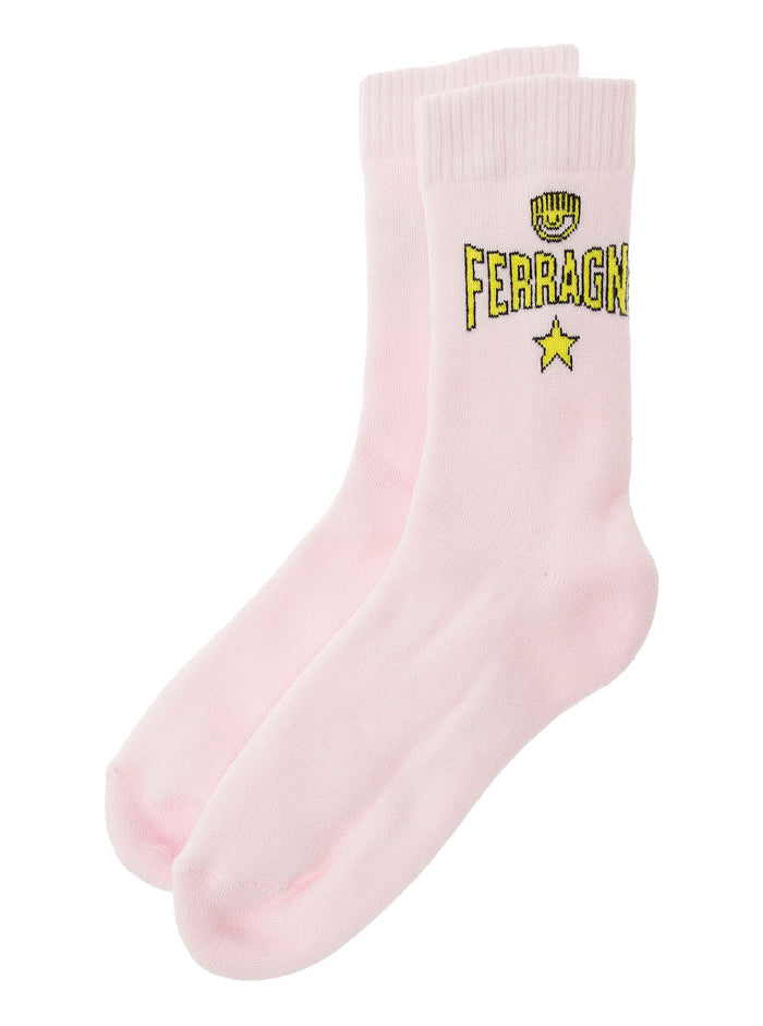 White Socks Set With Logo Print Cotton Girl Underwear