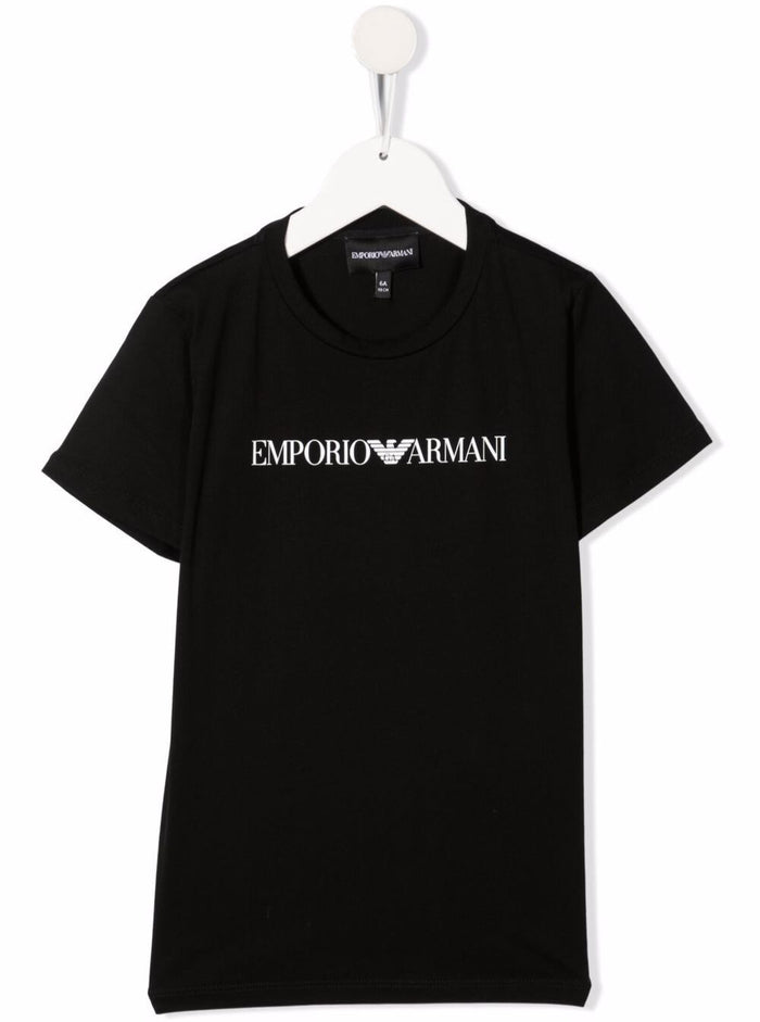 Black Round Neck T-Shirt With Logo Print Cotton Boy Tshirts And Polo Shirts