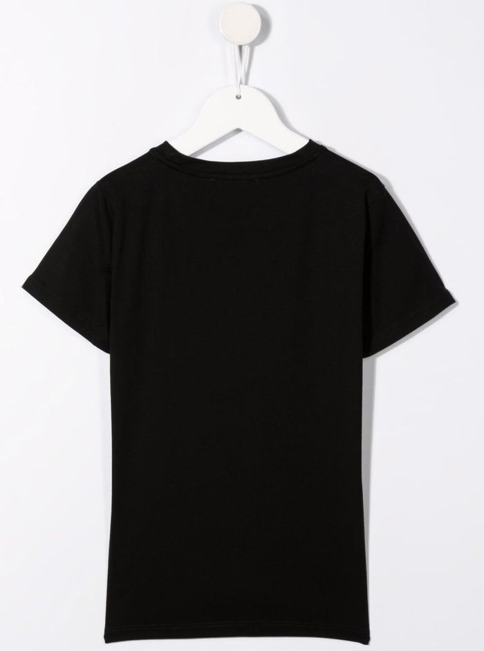 Black Round Neck T-Shirt With Logo Print Cotton Boy Tshirts And Polo Shirts