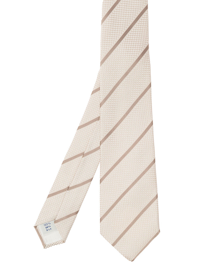 Beige Classic-Style Striped Tie Silk Man Papillon And Ties