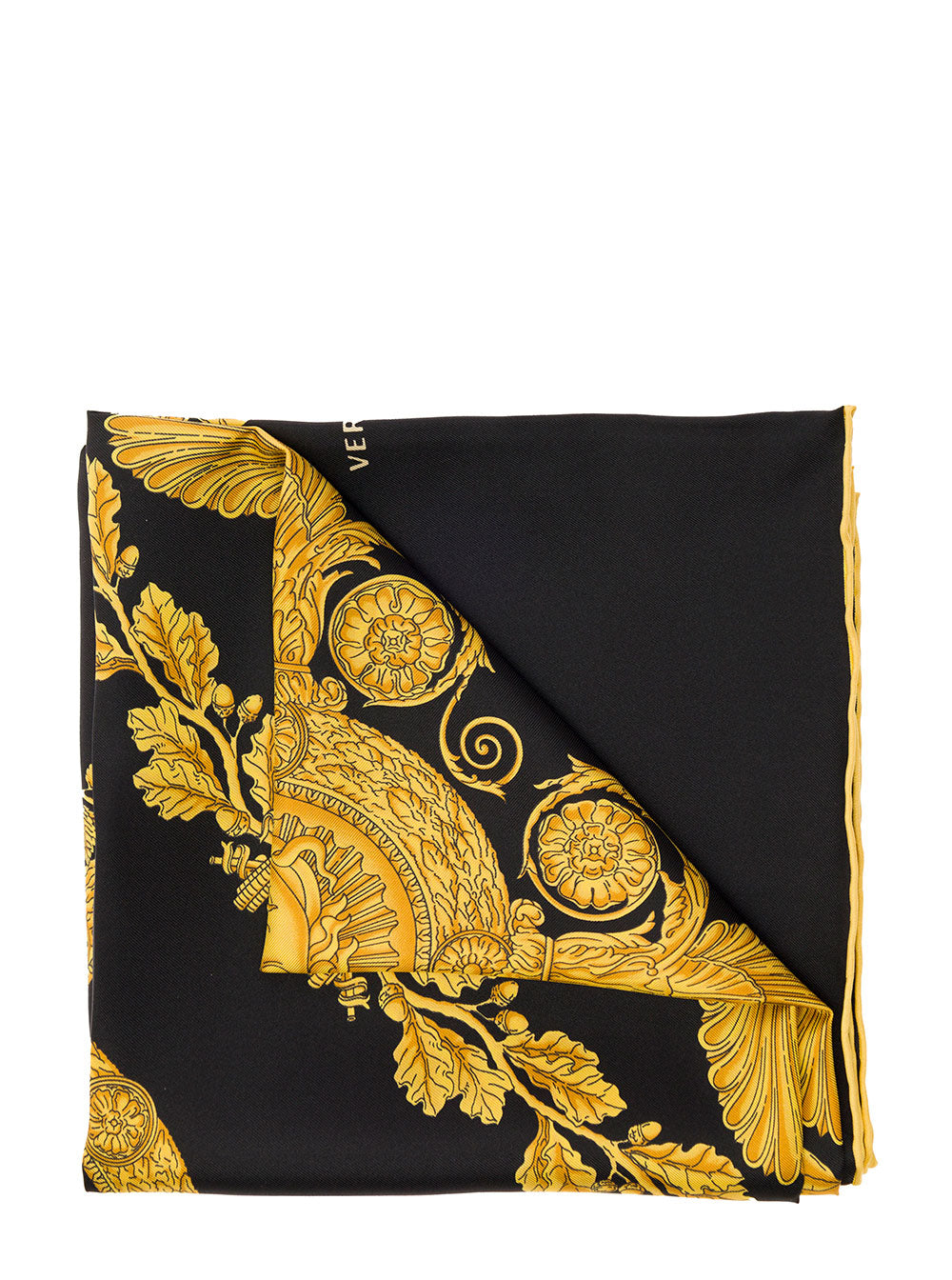 Black Foulard With All-Over Barocco Print Silk Man Scarfs And Foulards