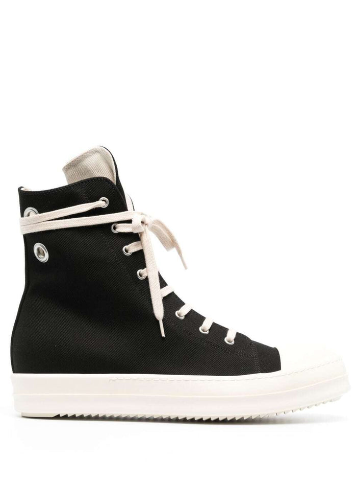 Sneaker Con Occhielli Black Cotton