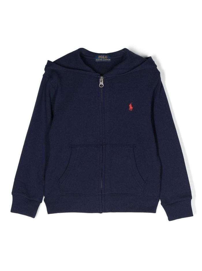 Blue Hoodie With Logo Embroidery Cotton Boy Blu Sweatshirts