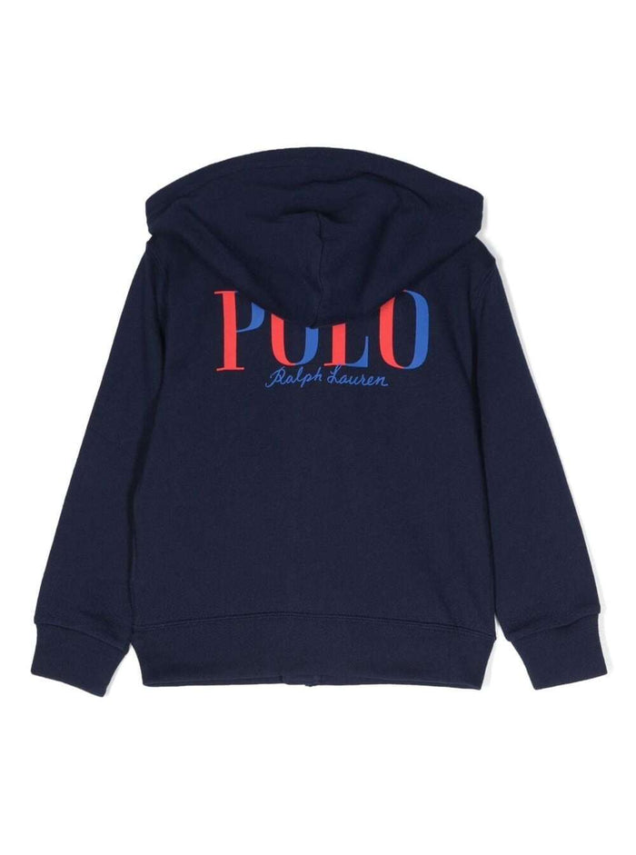 Blue Hoodie With Logo Embroidery Cotton Boy Blu Sweatshirts