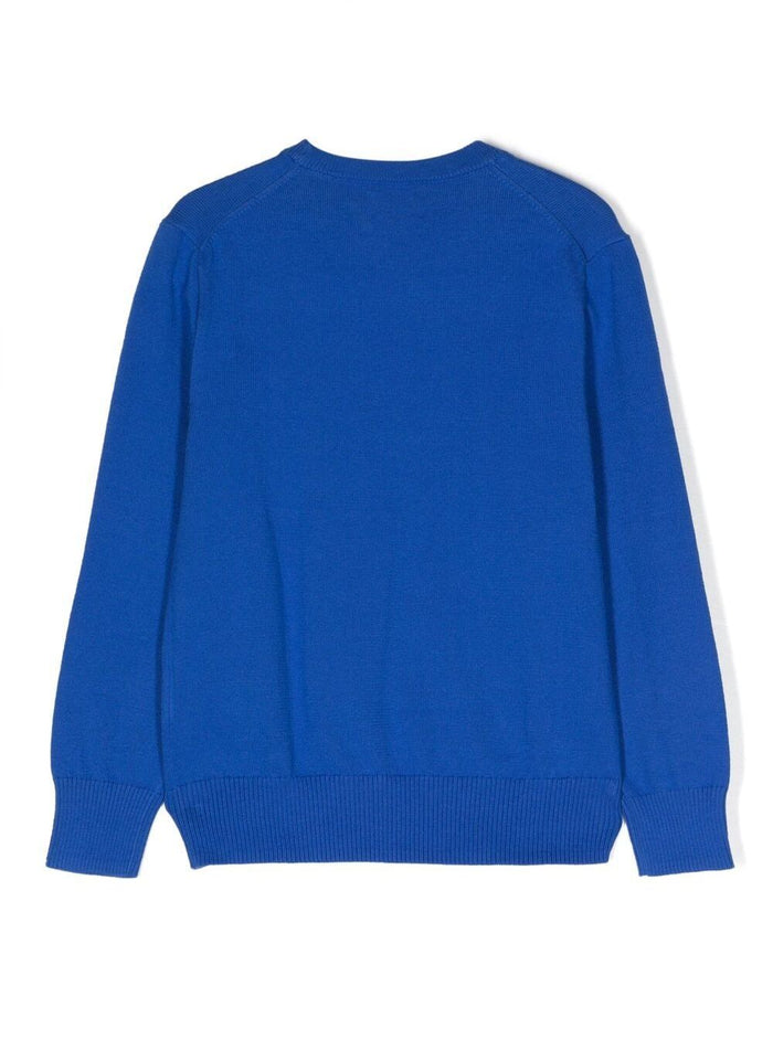 Blue Sweater With Logo Embroidery Cotton Boy Blu Jersey