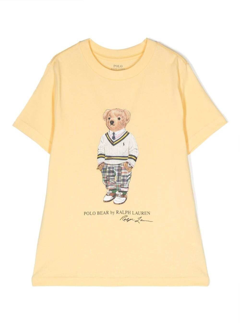 Yellow Crewneck T-Shirt With Teddy Bear Print Cotton Boy Tshirts And Polo Shirts