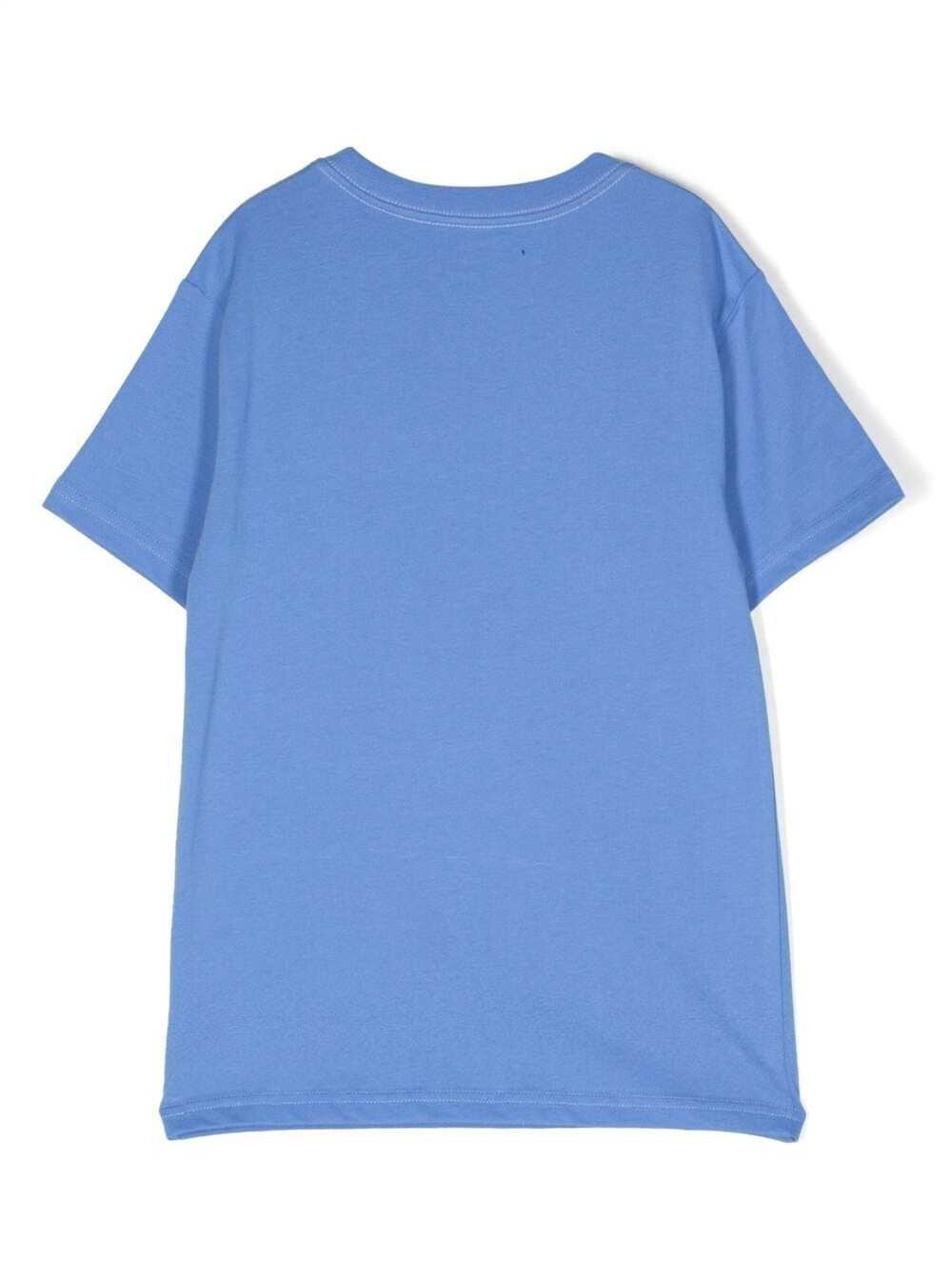 Light Blue Crewneck T-Shirt With Teddy Bear Print Cotton Boy Blu Tshirts And Polo Shirts