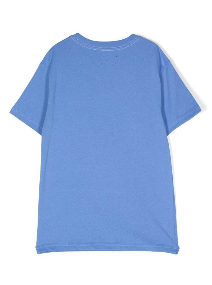 Light Blue Crewneck T-Shirt With Teddy Bear Print Cotton Boy Blu Tshirts And Polo Shirts