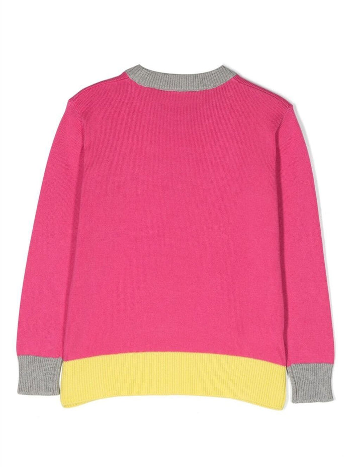 Multicolor Crewneck Sweater With Logo Cotton Girl Fuxia Jersey