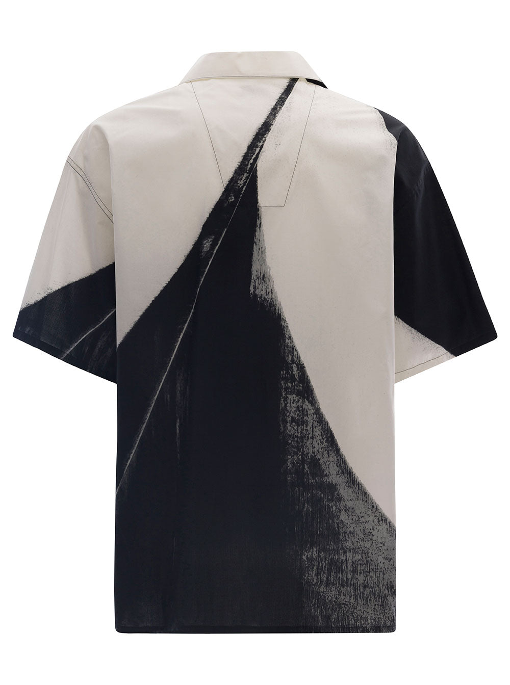 Black And White Shirt With Brushstroke Print All-Over Cotton Man Blouses