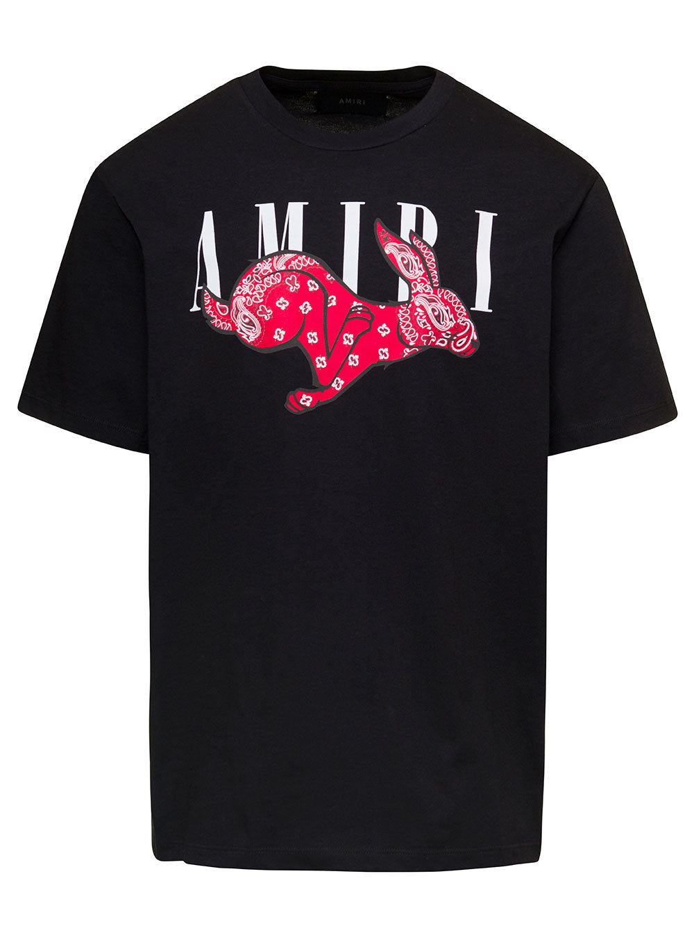 Black Crewneck T-Shirt With Logo And Bandana Rabbit Print Cotton Man Tshirts Polo Shirts