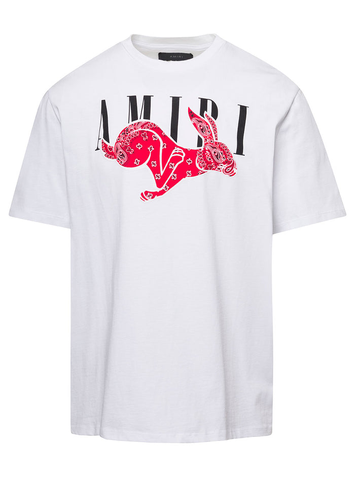 White Crewneck T-Shirt With Logo And Bandana Rabbit Print Cotton Man Tshirts Polo Shirts