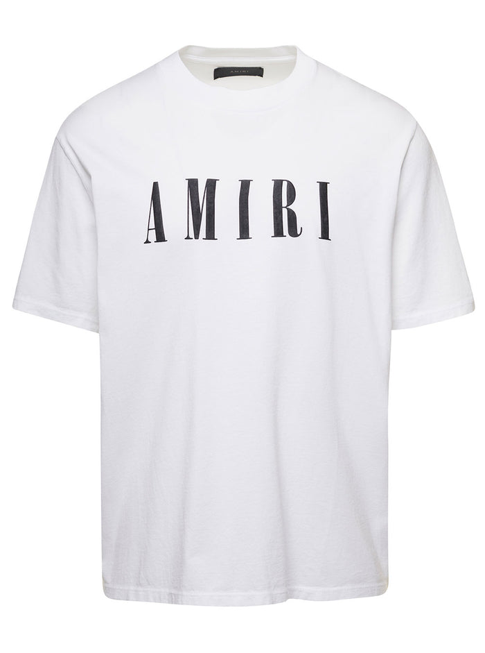 White Crewneck T-Shirt With Contrasting Logo Print Cotton Man Tshirts And Polo Shirts