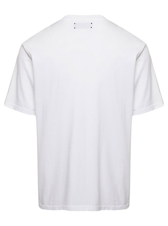 White Crewneck T-Shirt With Contrasting Logo Print Cotton Man Tshirts And Polo Shirts