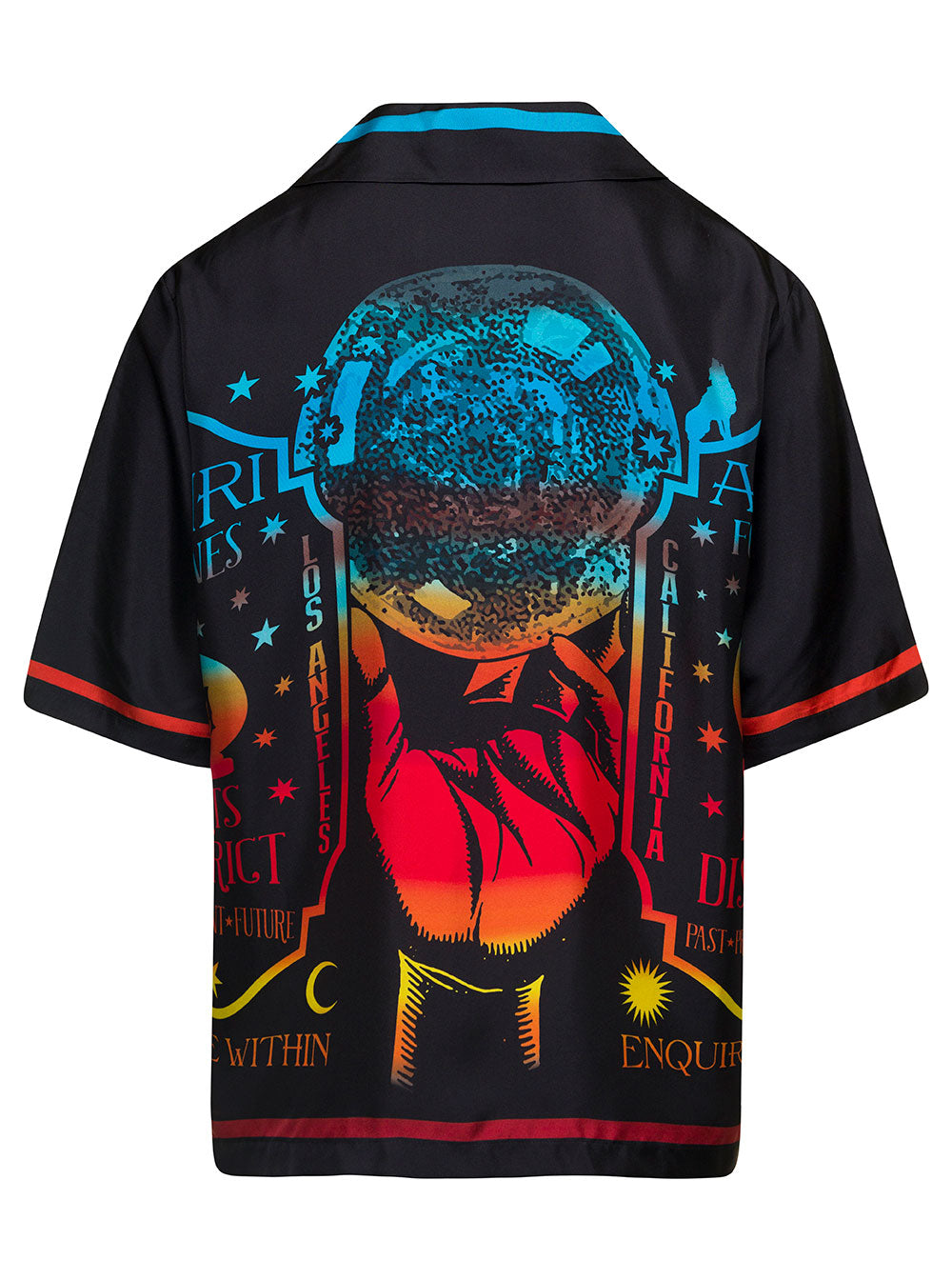 Fortune Black Bowling Shirt With Multicolor Graphic Print Silk Man And Blouses