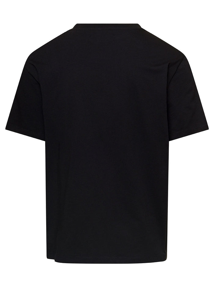 Black Crewneck T-Shirt With Light Blue Logo Print Cotton Man Tshirts And Polo Shirts
